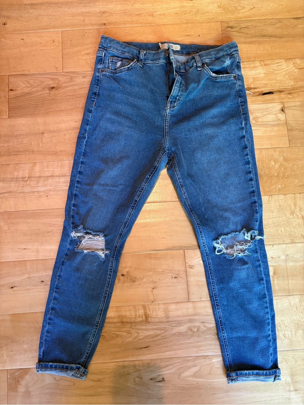 Topshop Distressed Blue Skinny Jeans
